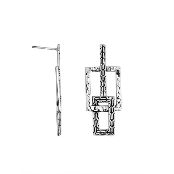 Silver Geometric Linked Rectangle Earrings