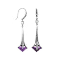 Silver Long Drop Earrings With Amethyst Quartz