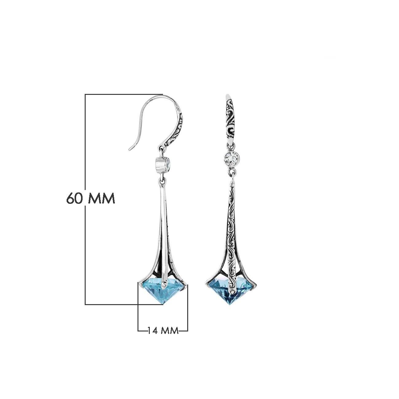 Silver Tapered Earrings With Blue Topaz Quartz