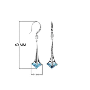 Silver Tapered Earrings With Blue Topaz Quartz