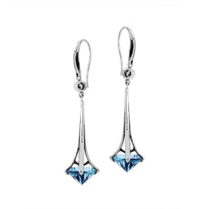Silver Tapered Earrings With Blue Topaz Quartz