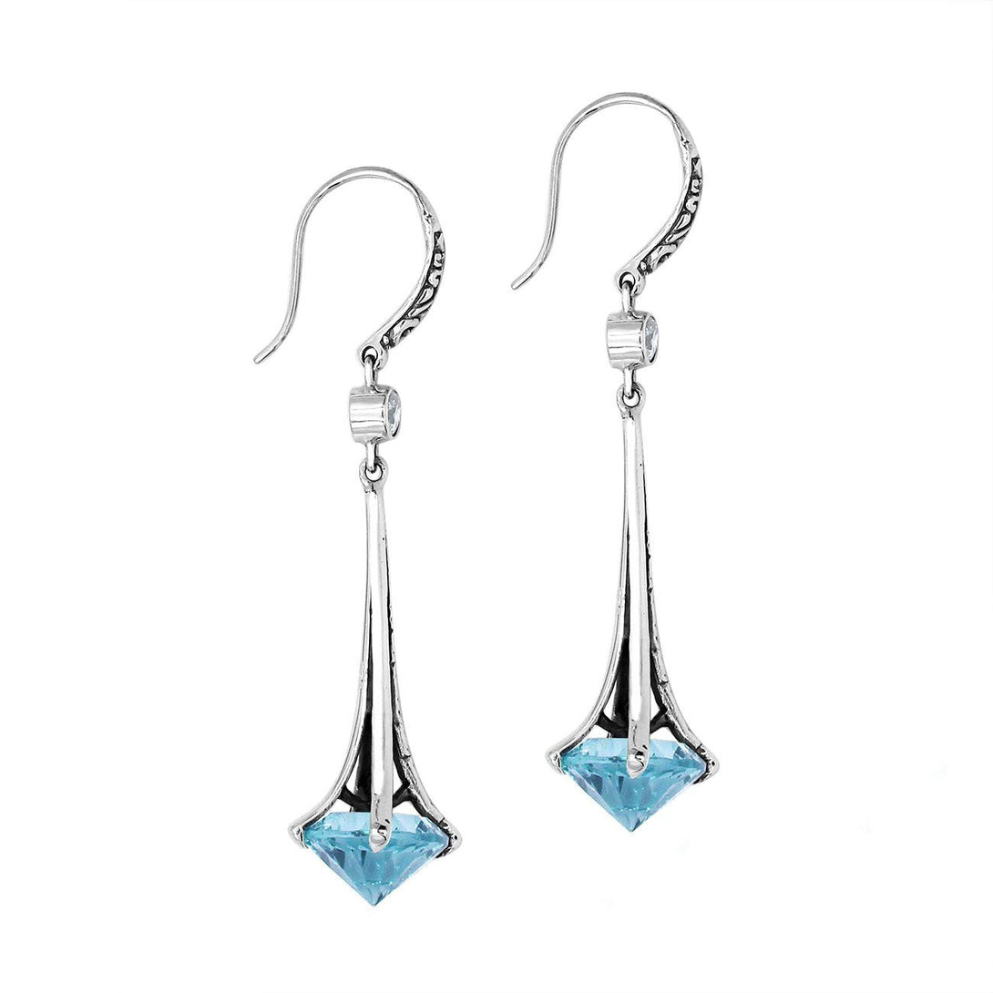 AE-1175-BT Sterling Silver Elegant Dangle Earrings With Blue Topaz Q. Jewelry Bali Designs Inc 