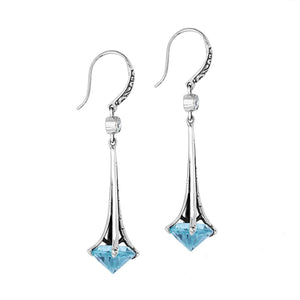 Silver Tapered Earrings With Blue Topaz Quartz