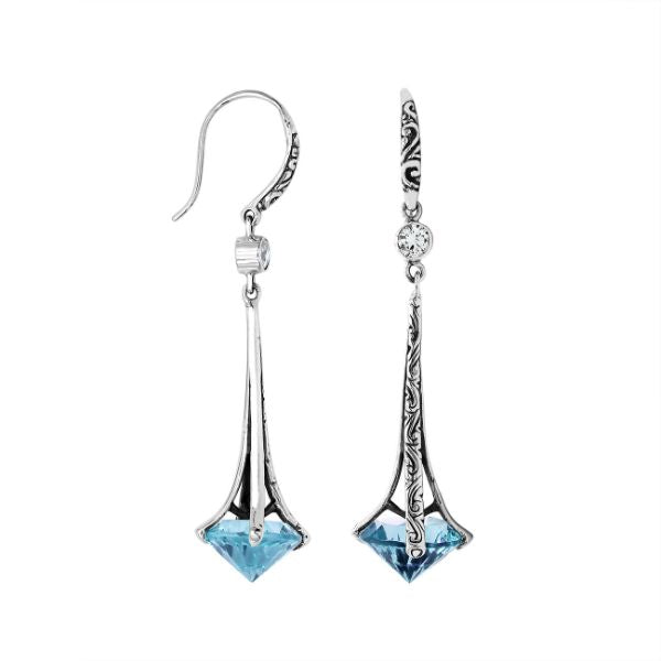 Silver Tapered Earrings With Blue Topaz Quartz