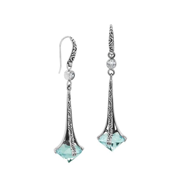 AE-1175-CH.G Sterling Silver Elegant Dangle Earrings With Green Chalcedony Q. Jewelry Bali Designs Inc 
