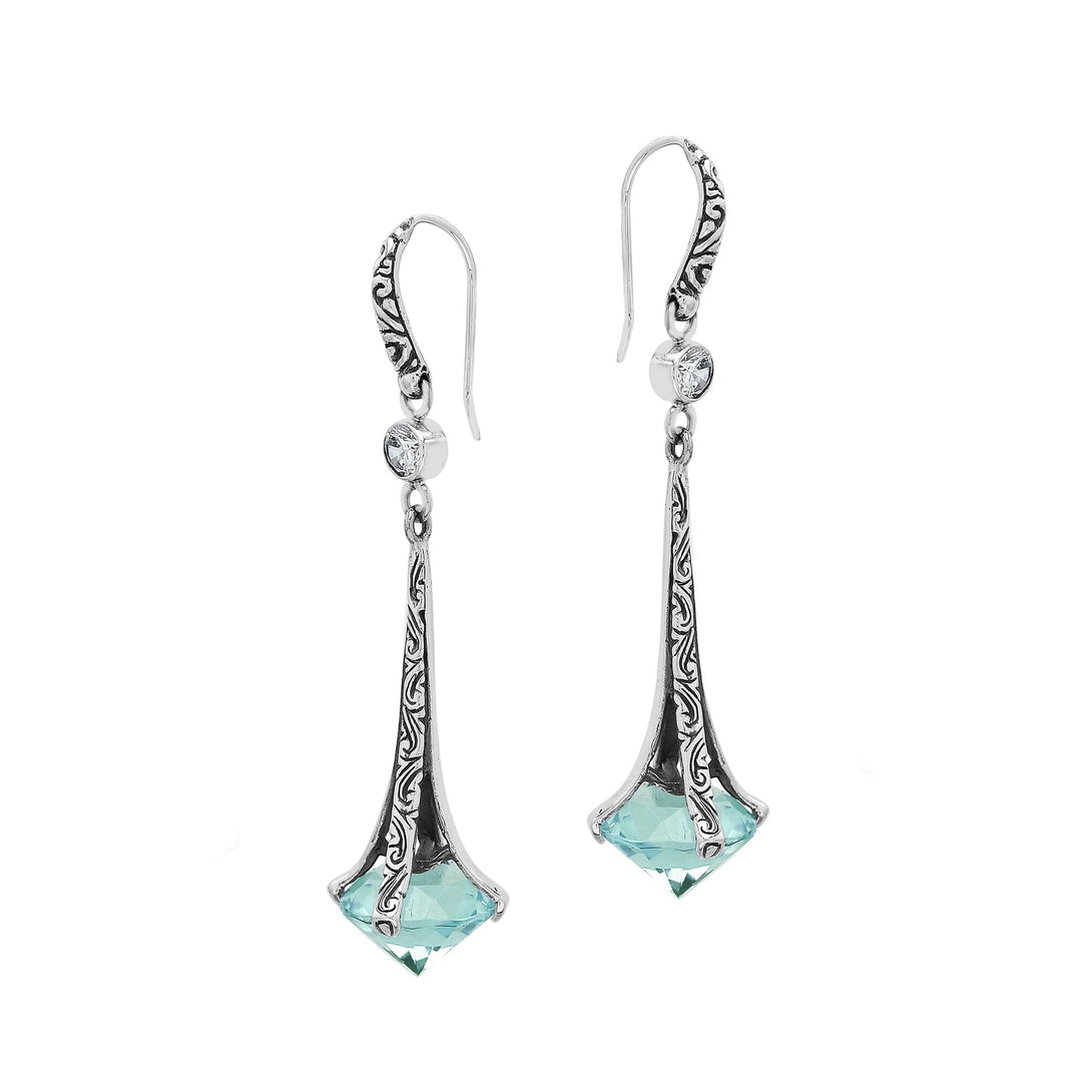 AE-1175-CH.G Sterling Silver Elegant Dangle Earrings With Green Chalcedony Q. Jewelry Bali Designs Inc 