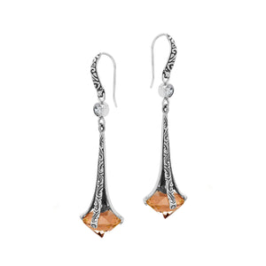 Sterling Silver Long Drop Earrings With Citrine Quartz