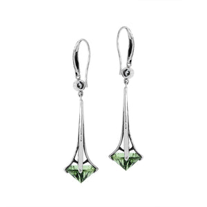 Sterling Silver Long Drop Earrings With Green Amethyst Quartz
