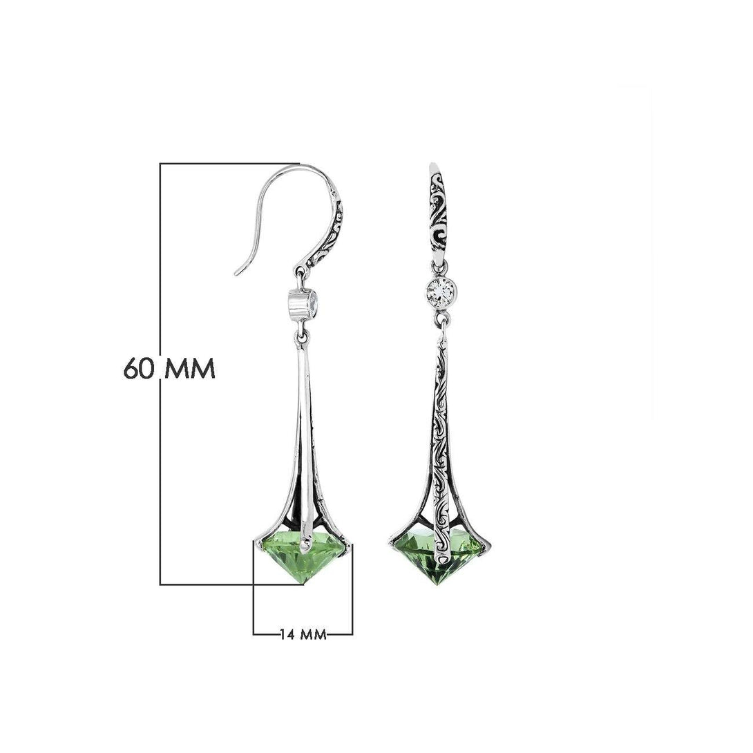 Sterling Silver Long Drop Earrings With Green Amethyst Quartz