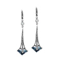Sterling Silver Long Drop Earrings With London Blue Topaz Quartz