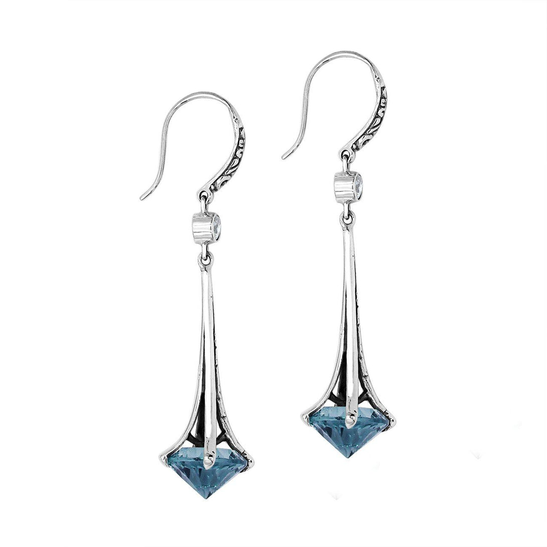 AE-1175-LBT Sterling Silver Elegant Dangle Earrings With London Blue Topaz Q. Jewelry Bali Designs Inc 