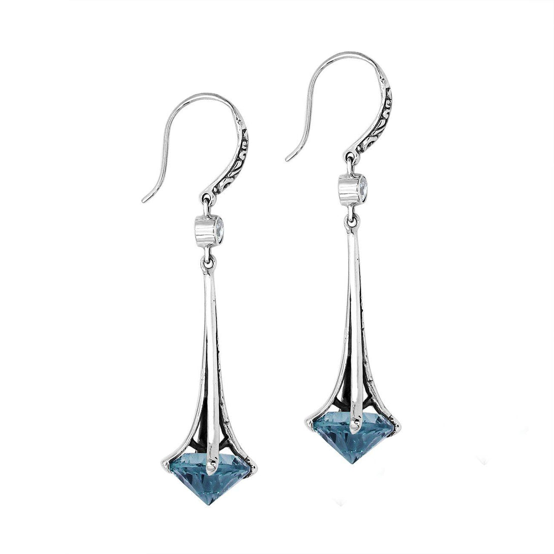 Sterling Silver Long Drop Earrings With London Blue Topaz Quartz