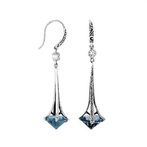 Sterling Silver Long Drop Earrings With London Blue Topaz Quartz