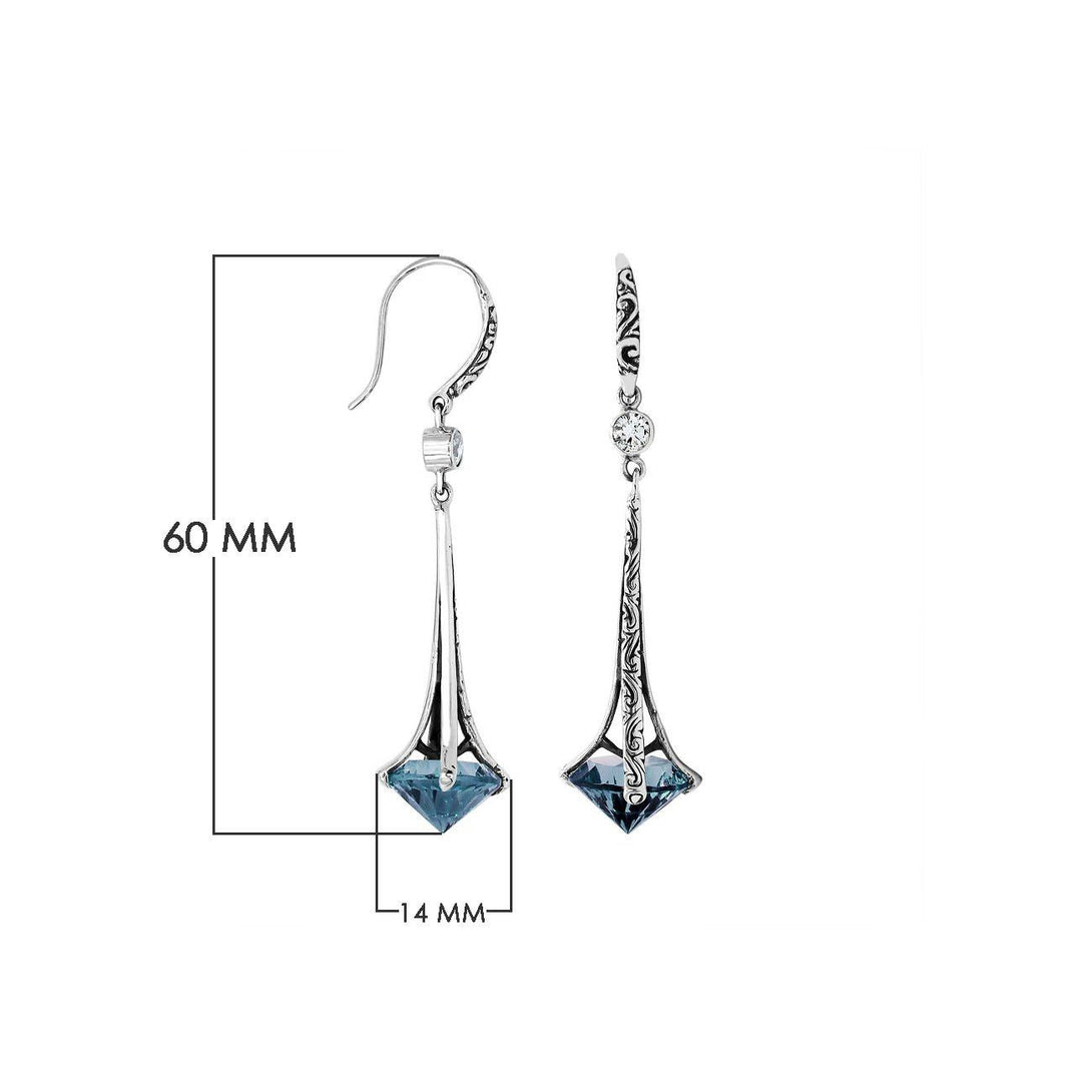 Sterling Silver Long Drop Earrings With London Blue Topaz Quartz