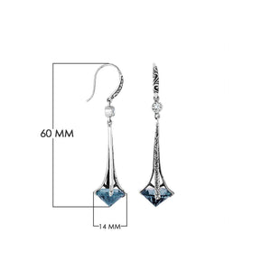 Sterling Silver Long Drop Earrings With London Blue Topaz Quartz