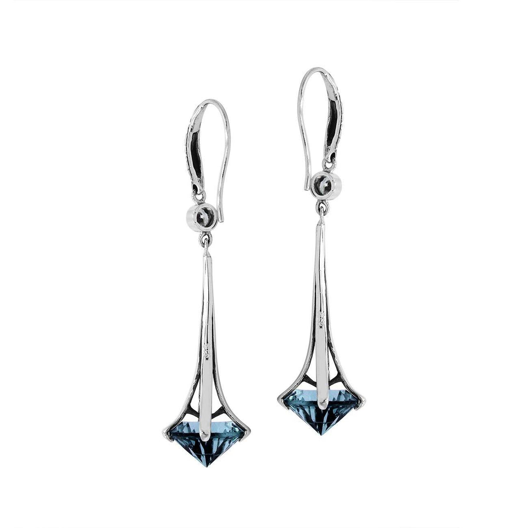 Sterling Silver Long Drop Earrings With London Blue Topaz Quartz