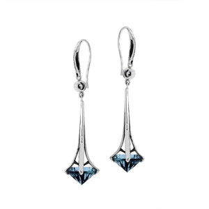 Sterling Silver Long Drop Earrings With London Blue Topaz Quartz