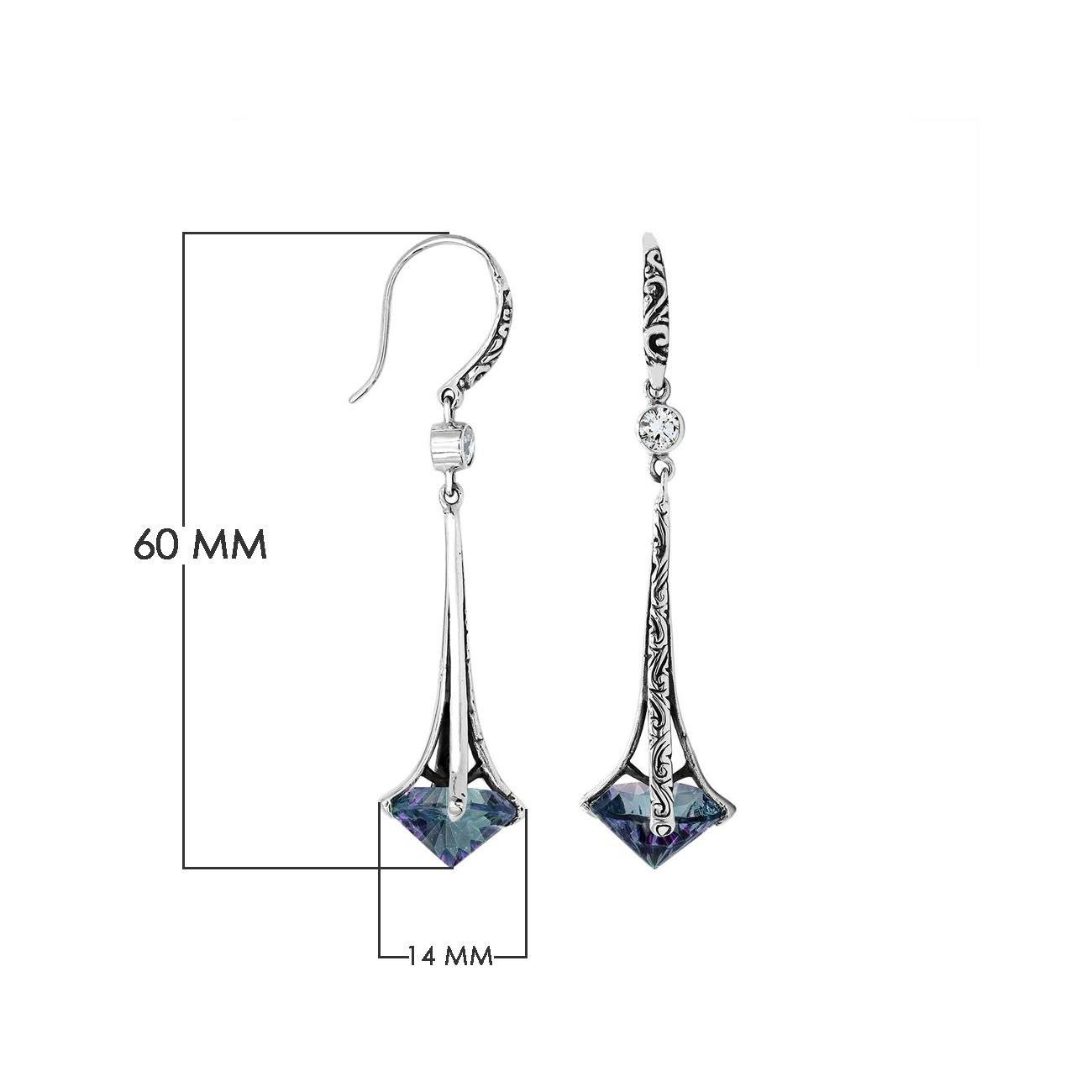 Sterling Silver Long Drop Earrings With Mystic Quartz