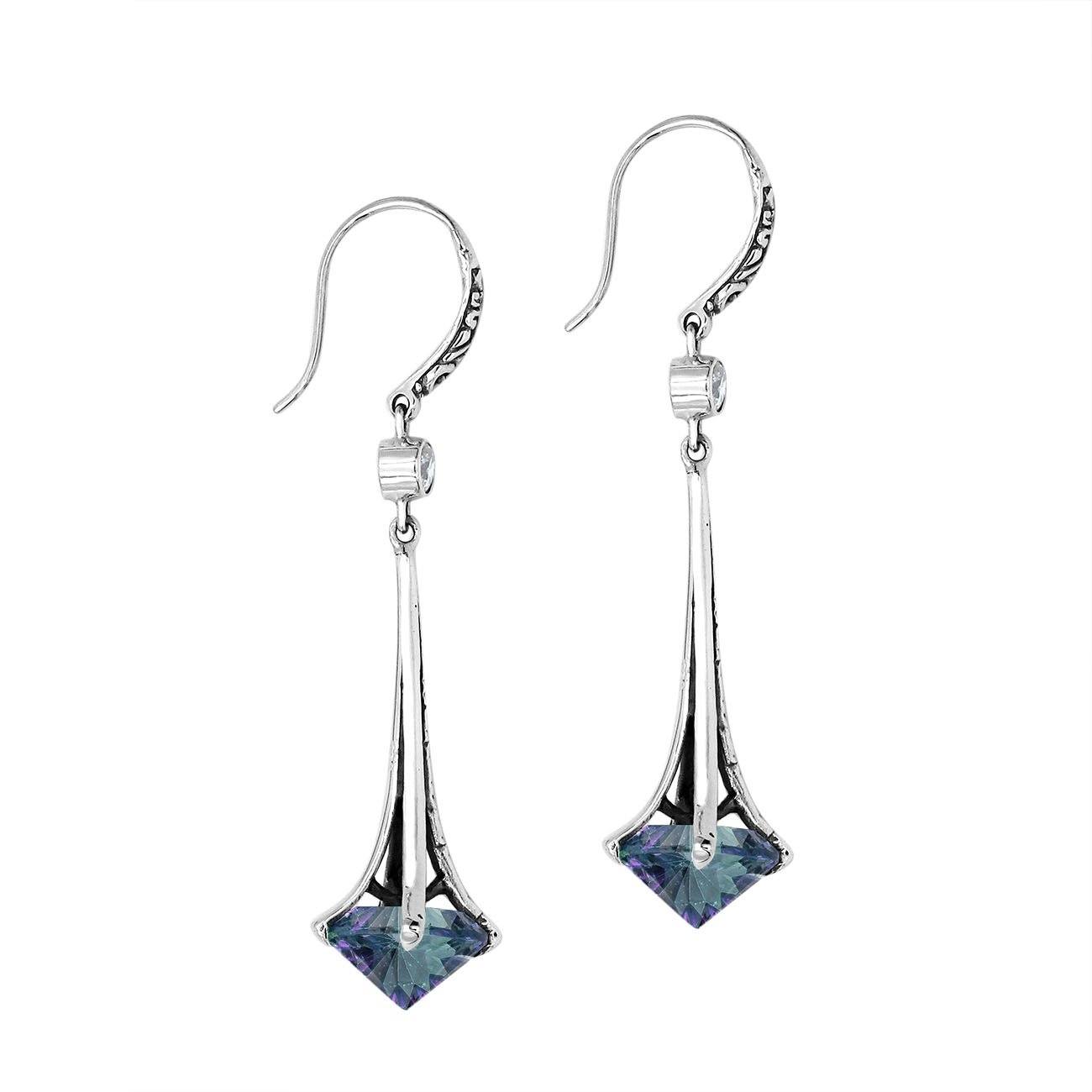 Sterling Silver Long Drop Earrings With Mystic Quartz