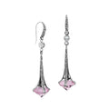 Sterling Silver Long Drop Earrings With Pink Quartz
