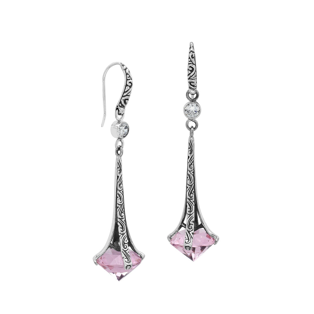 AE-1175-PQ Sterling Silver Elegant Dangle Earrings With Pink Quartz Jewelry Bali Designs Inc 