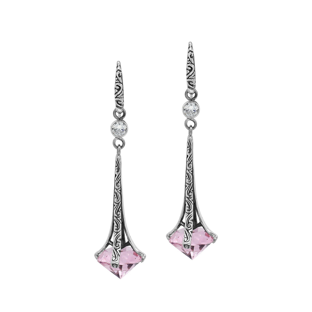 Sterling Silver Long Drop Earrings With Pink Quartz