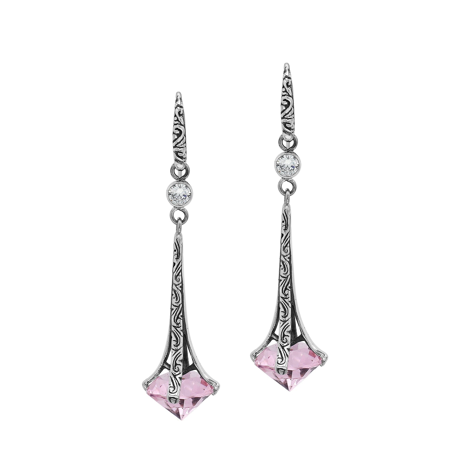 Sterling Silver Long Drop Earrings With Pink Quartz