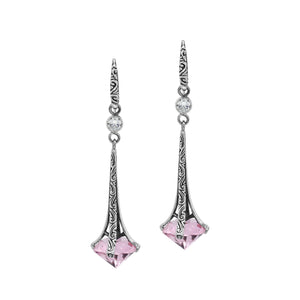 Sterling Silver Long Drop Earrings With Pink Quartz