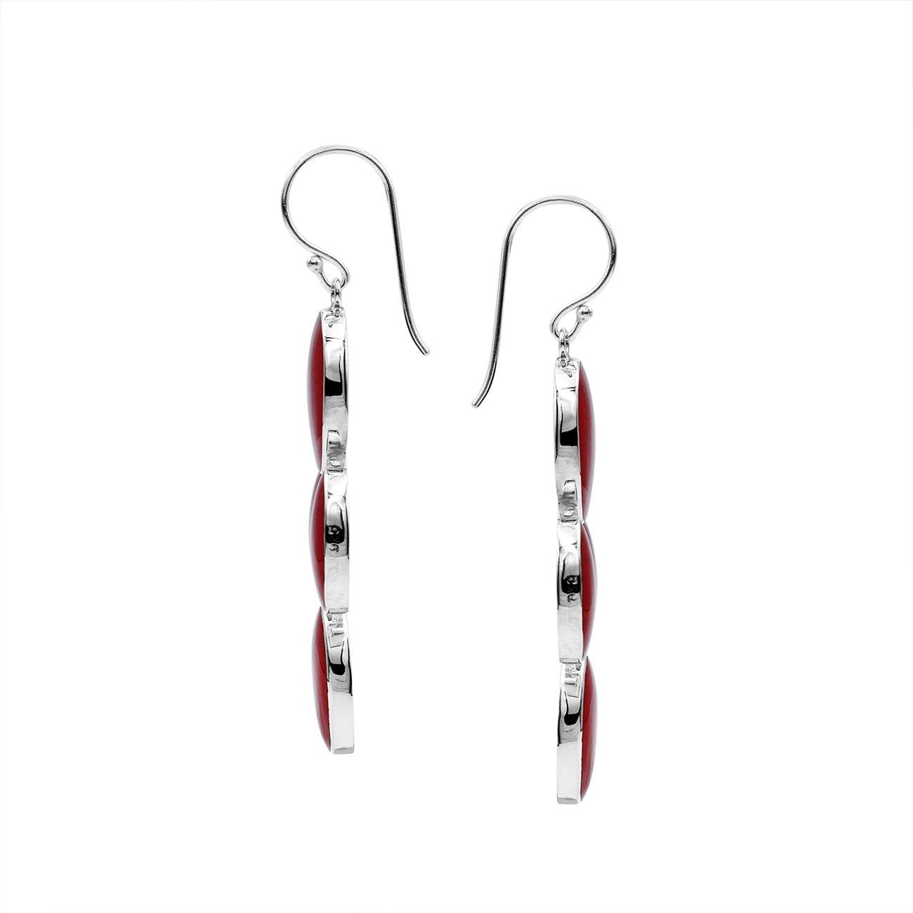 Wholesale Sterling Silver Red Coral Multi-Oval Earrings
