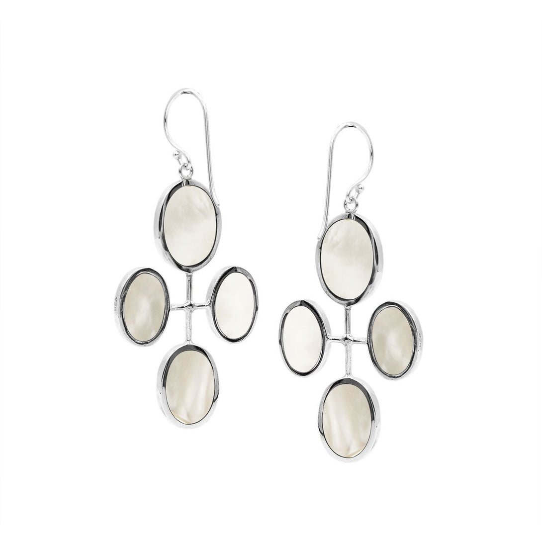 Sterling Silver Multi-Oval Drop Earrings With Mother Of Pearl