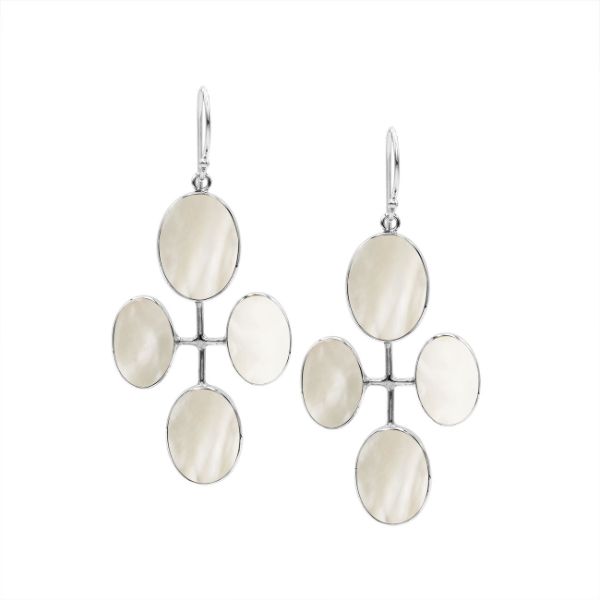 Sterling Silver Multi-Oval Drop Earrings With Mother Of Pearl