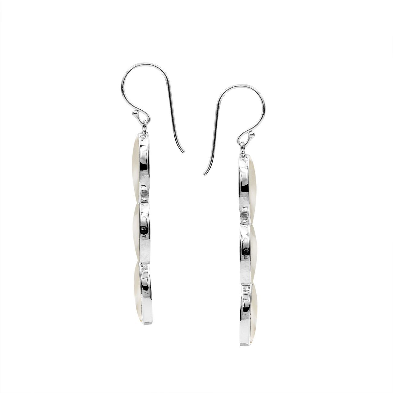 Sterling Silver Multi-Oval Drop Earrings With Mother Of Pearl