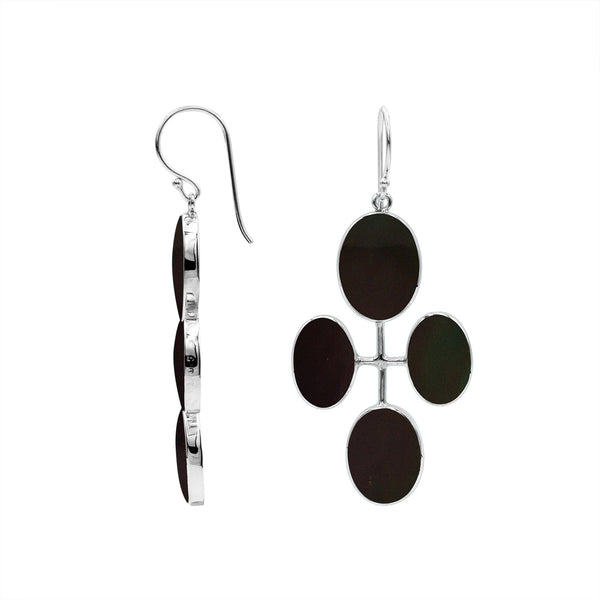 Sterling Silver Multi-Oval Drop Earrings With Black Shell