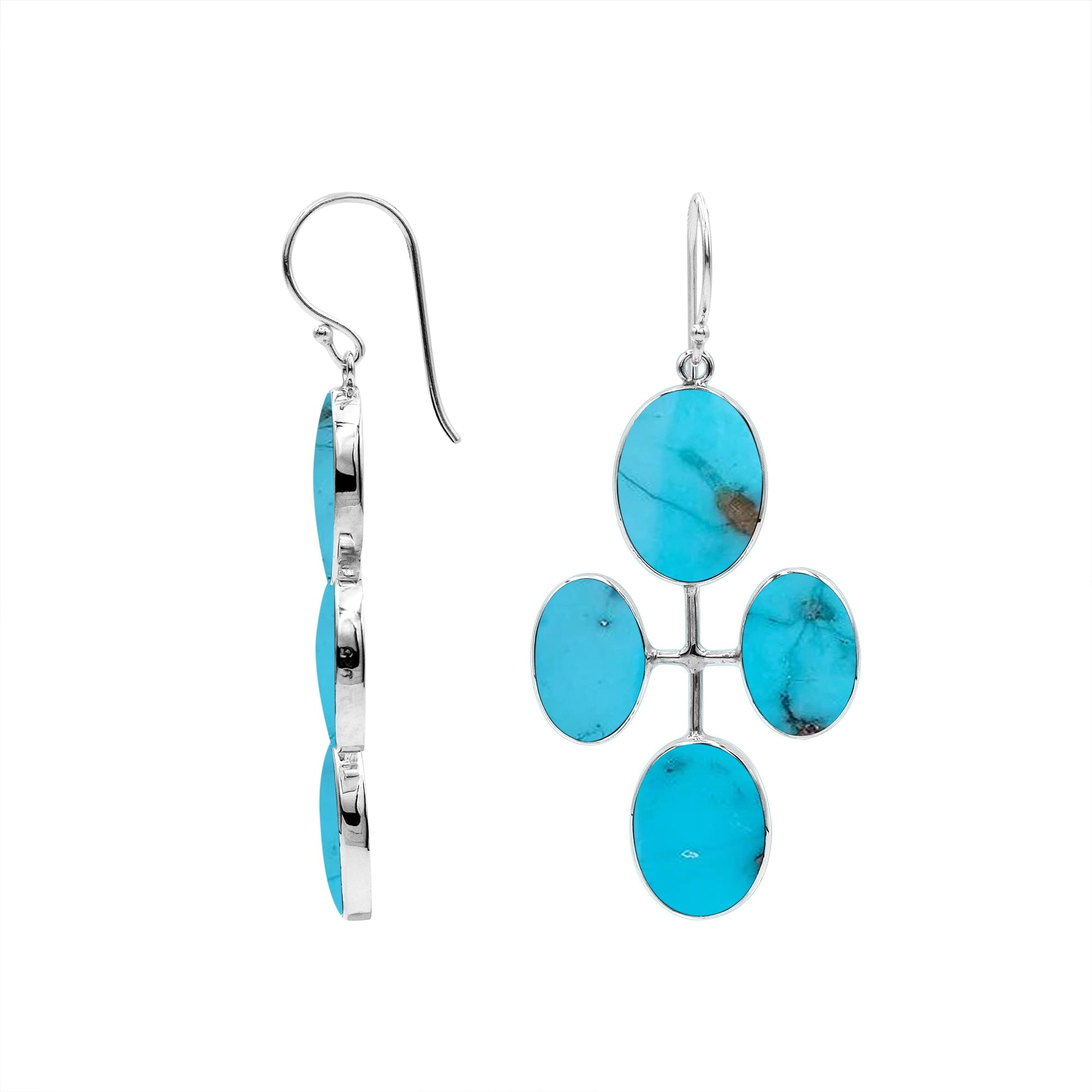 Sterling Silver Multi-Oval Drop Earrings With Turquoise Shell