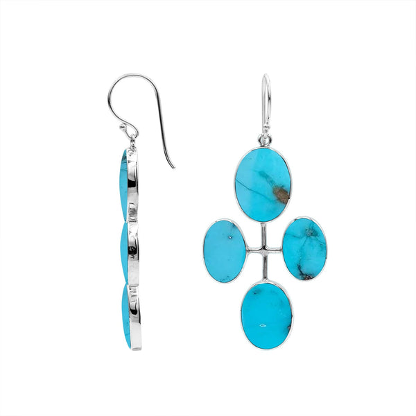 Sterling Silver Multi-Oval Drop Earrings With Turquoise Shell