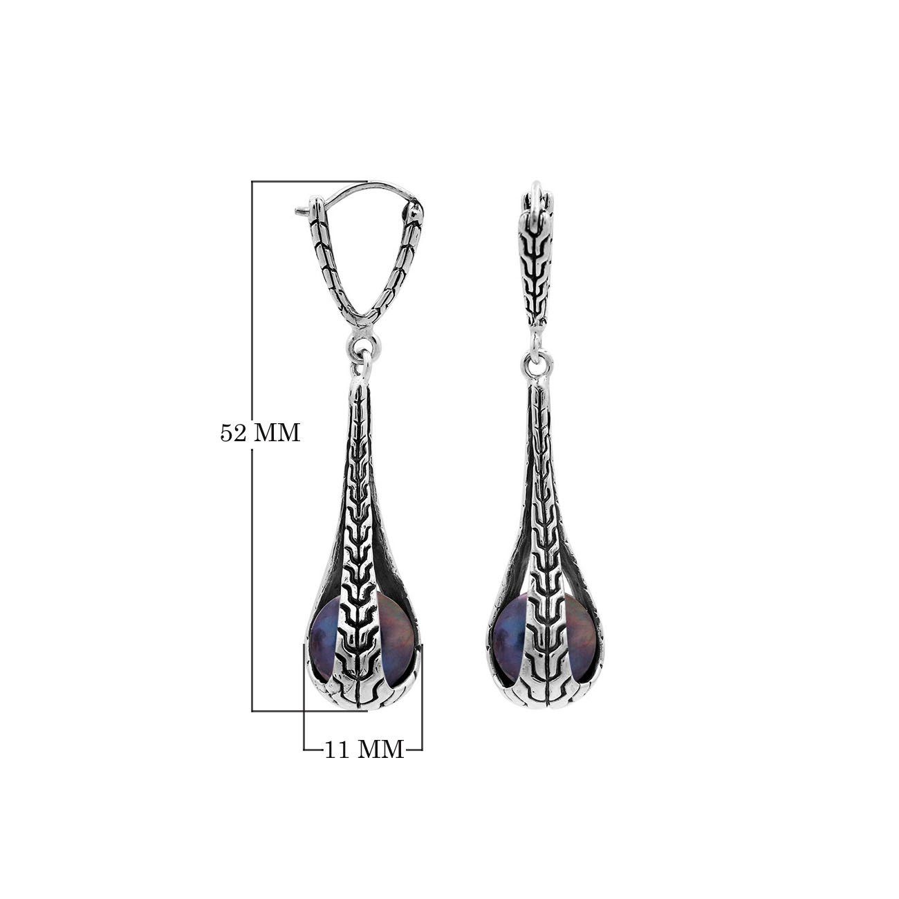 Sterling Silver Teardrop Earrings With Gray Mabe Pearl