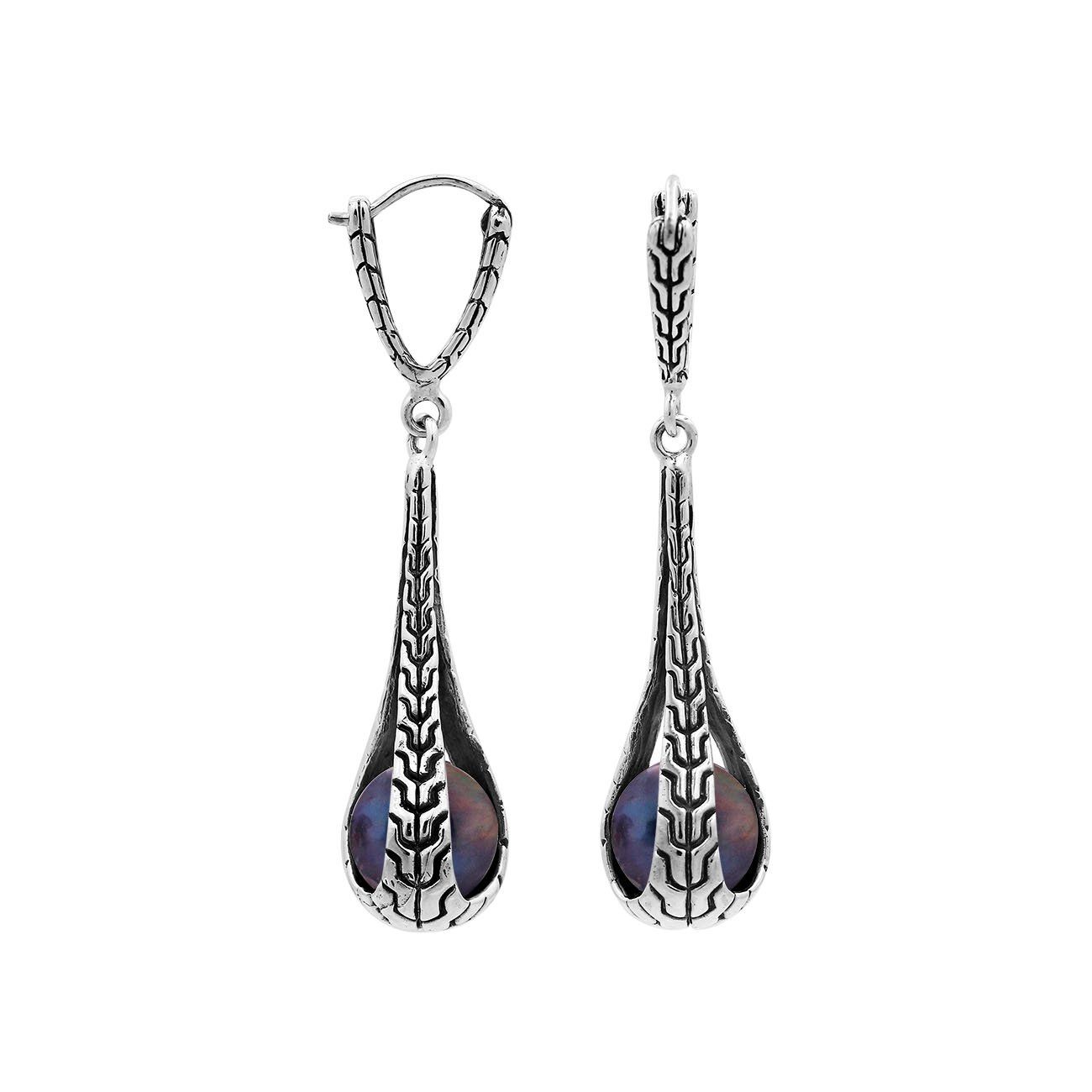Sterling Silver Teardrop Earrings With Gray Mabe Pearl
