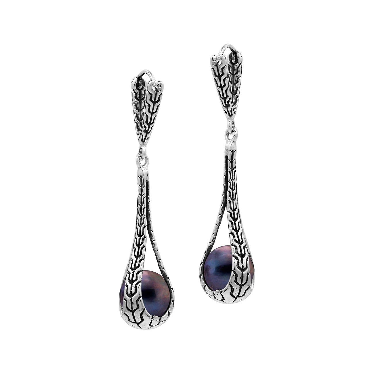 Sterling Silver Teardrop Earrings With Gray Mabe Pearl