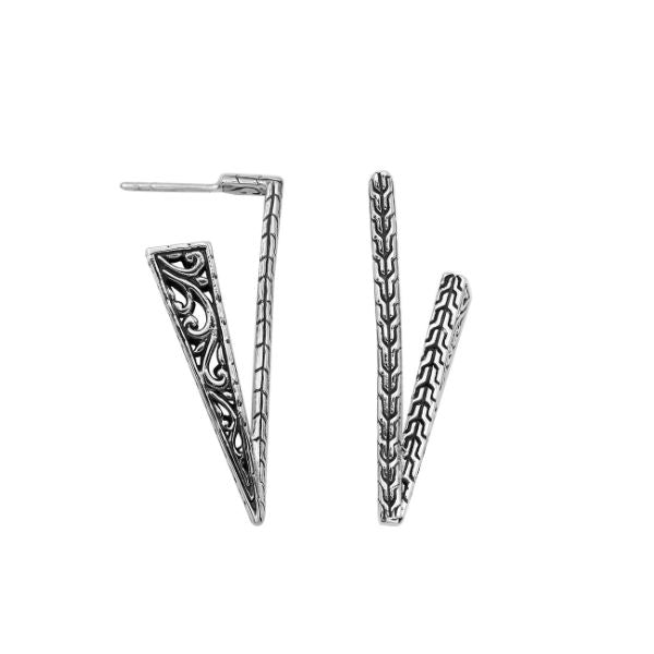 Sterling Silver V-Shaped Textured Earrings