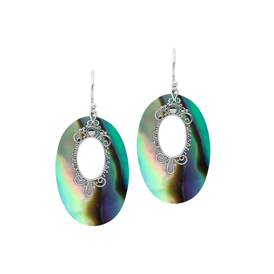 AE-1180-AB Sterling Silver Oval Shape Earring With Abalone Shell Jewelry Bali Designs Inc 