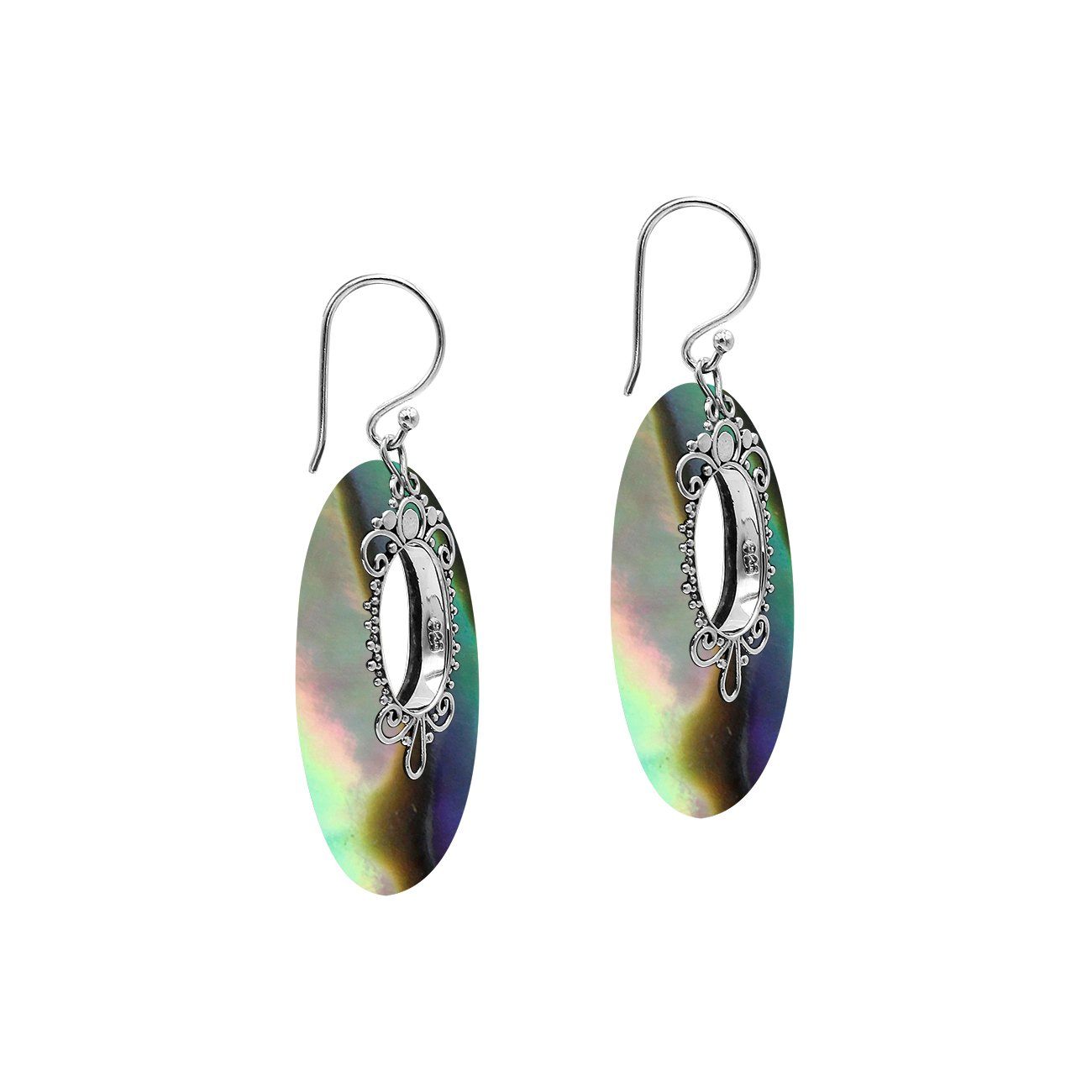 Sterling Silver Oval Earrings With Abalone Shell