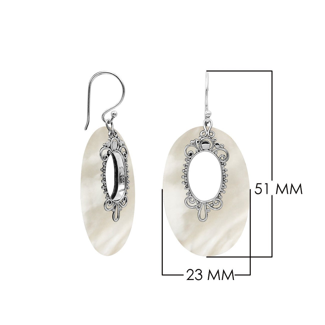AE-1180-MOP Sterling Silver Oval Shape Earring With Mother of Pearl Jewelry Bali Designs Inc 