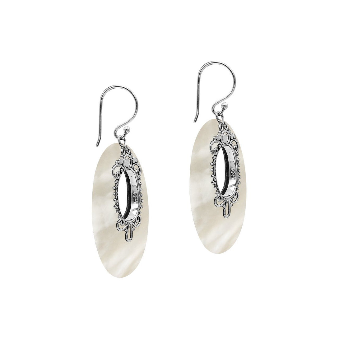 AE-1180-MOP Sterling Silver Oval Shape Earring With Mother of Pearl Jewelry Bali Designs Inc 