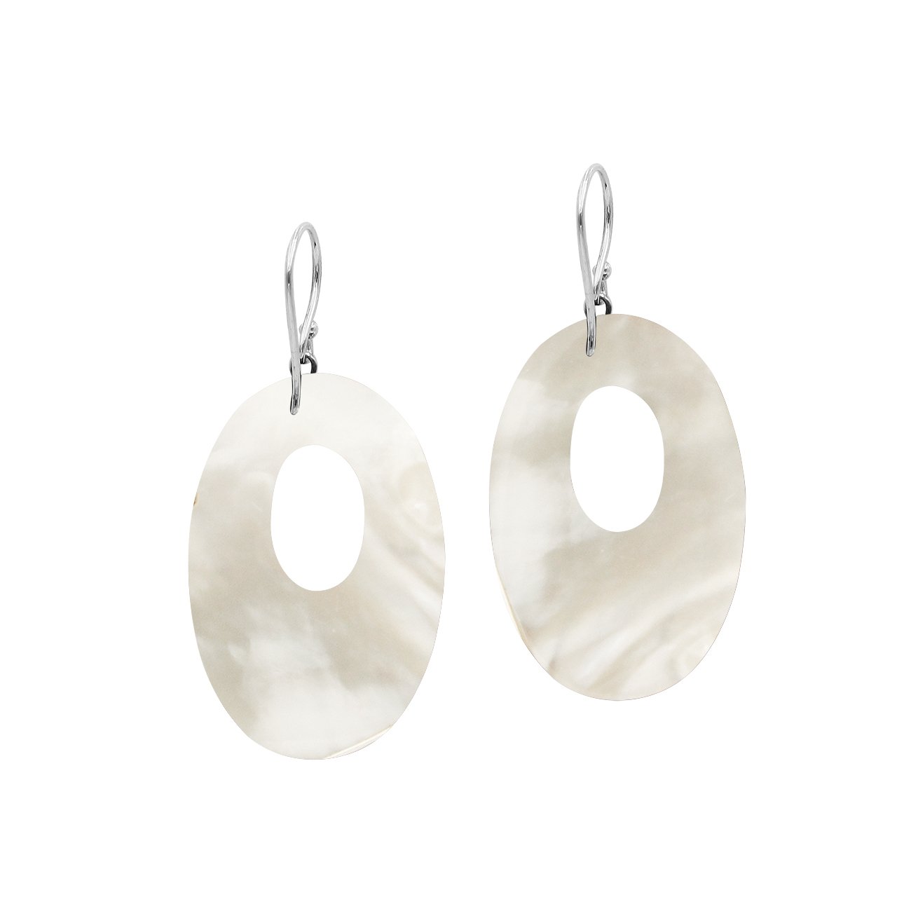Sterling Silver Oval Earrings With Mother Of Pearl
