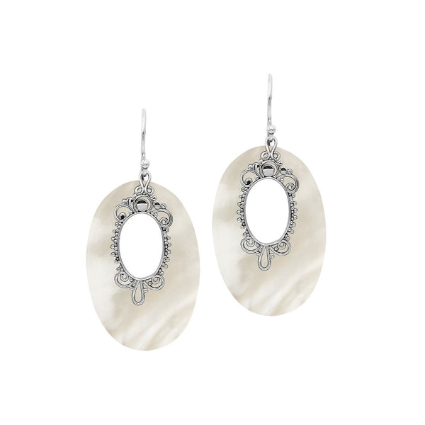 Sterling Silver Oval Earrings With Mother Of Pearl