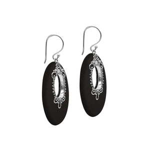 Sterling Silver Oval Earrings With Black Shell