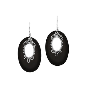 Sterling Silver Oval Earrings With Black Shell