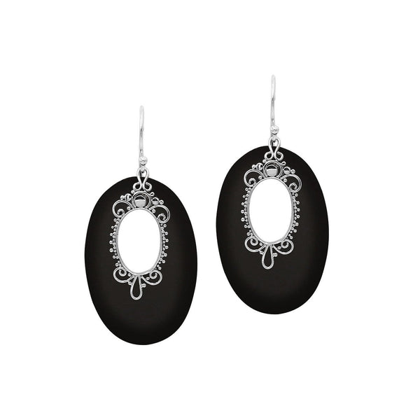 Sterling Silver Oval Earrings With Black Shell