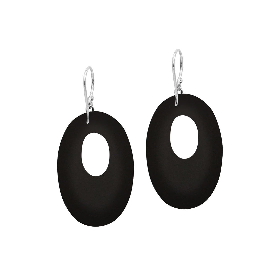 Sterling Silver Oval Earrings With Black Shell