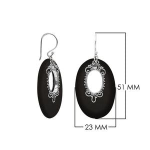 Sterling Silver Oval Earrings With Black Shell